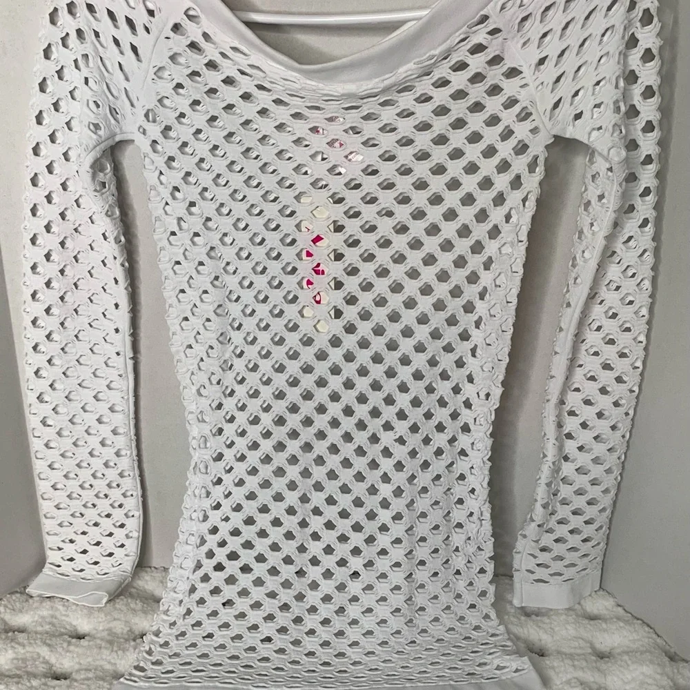 White Mesh Long Sleeve Top - Picture 1 of 4